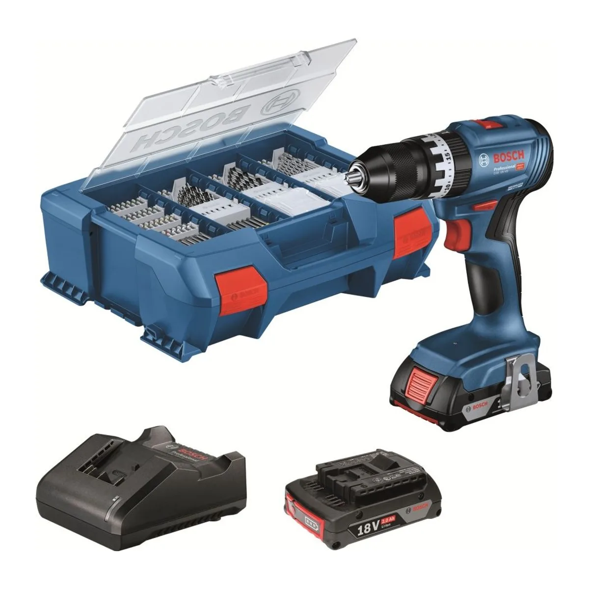 BOSCH GSB 18V-45,2X GBA 2.0AH,GAL 18V-40,AC+63 PARÇA AKSESUAR SETLİ