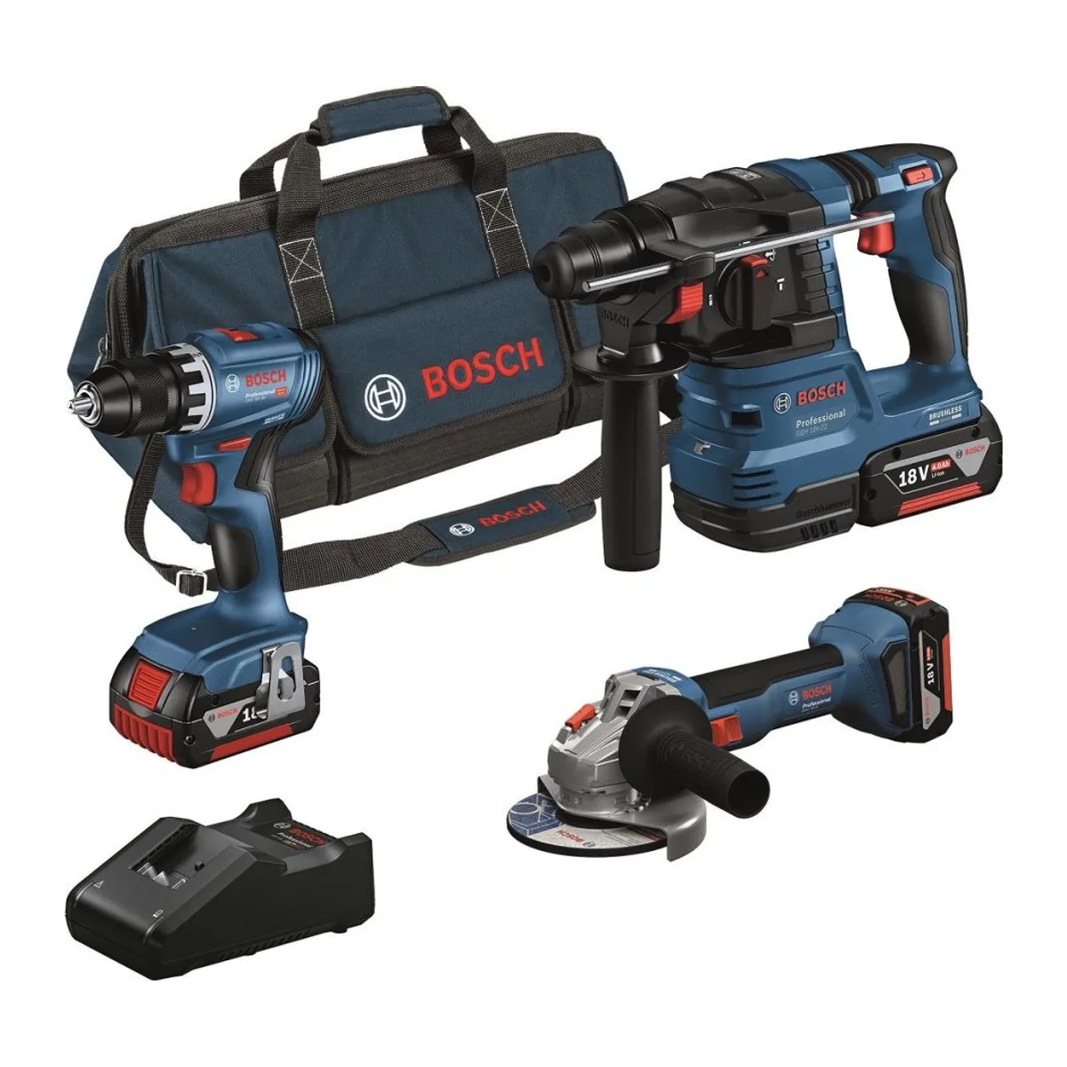BOSCH GSR 18V-45+GWS 18V-8+GBH 18V-22+3X4.0AH AKÜ+GAL 18V-40 ŞARJ ALETİ