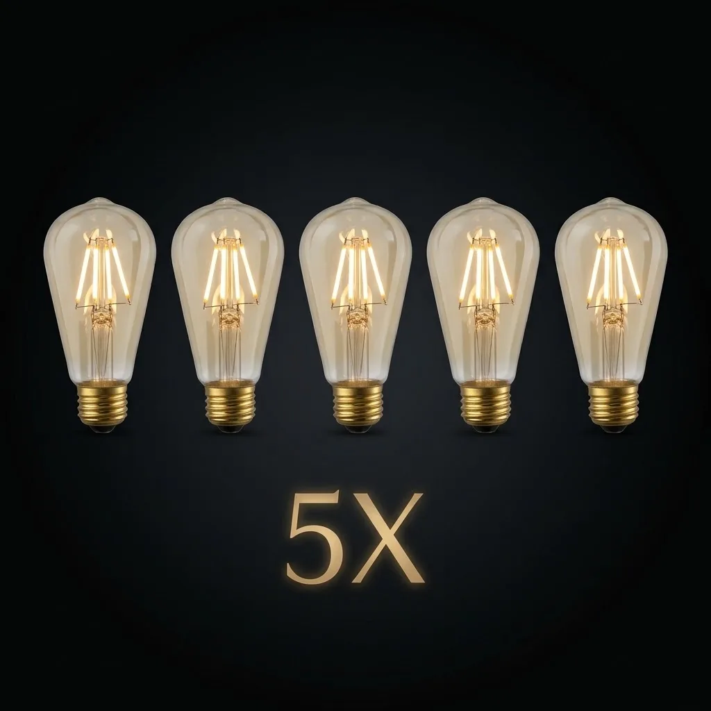 4W 220-240V E27 2200K ST64 LED RUSTIK AMPUL 5 ADET