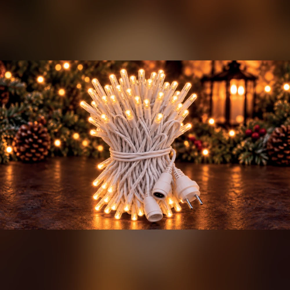 LED String 100 LED 10 m IP65 Sabit – Gün Işığı, Beyaz Kablo
