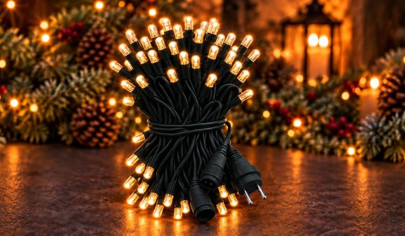 LED String 100 LED 10 m IP65 Sabit – Gün Işığı, Siyah Kablo - Görsel 2