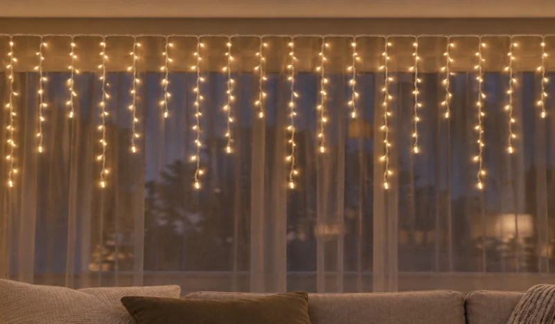LED Saçak 192 LED 2 × 1 m IP44 Sabit – Gün Işığı, Şeffaf Kablo - Görsel 2