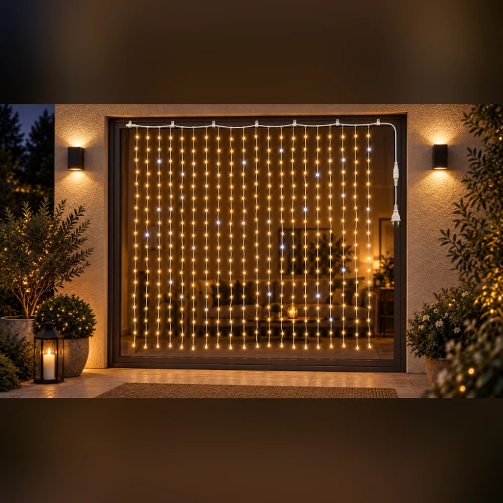 LED Perde 400 LED 2 × 2 m IP65 Çakarlı – Gün Işığı, Beyaz Kablo