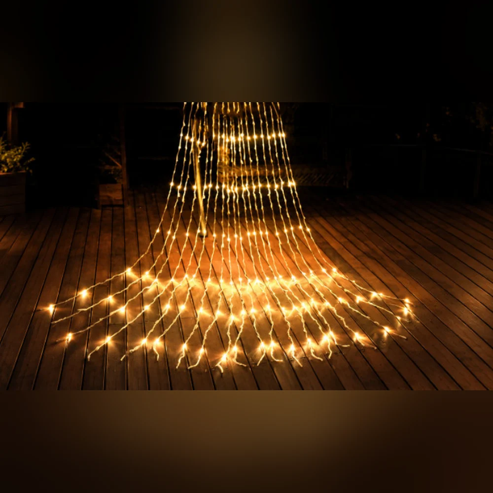 Yağmur Perde 512 LED 2 × 3 m IP44 8 Animasyonlu – Gün Işığı, Şeffaf Kablo
