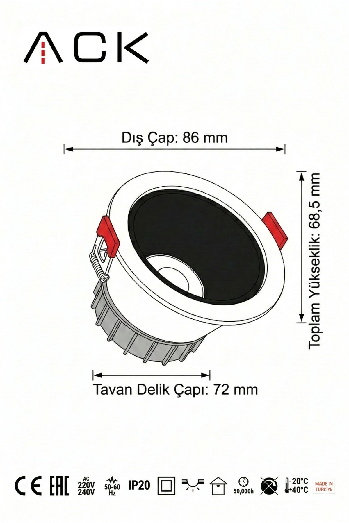 Led Spot 5W Siyah Çerçeve Beyaz Işık - Görsel 3